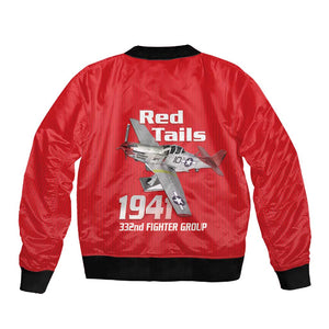 Tuskegee Red Tails Airmen Sleeve Zip Bomber Jacket 332nd Fighter Group - Red - African Pride
