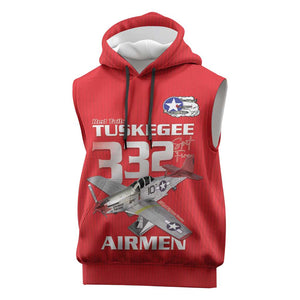 Tuskegee Red Tails Airmen Sleeveless Hoodie 332nd Fighter Group - Red - African Pride