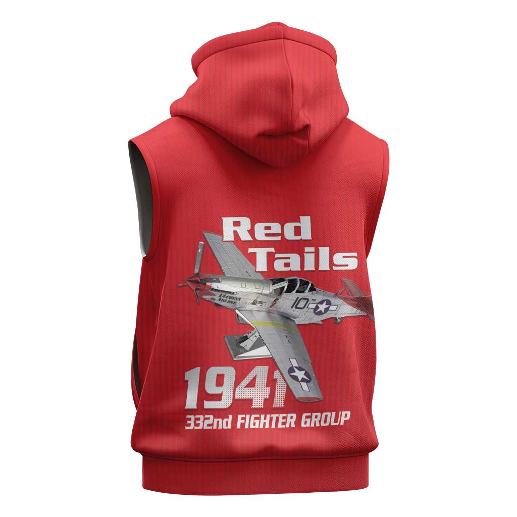 Tuskegee Red Tails Airmen Sleeveless Hoodie 332nd Fighter Group - Red - African Pride