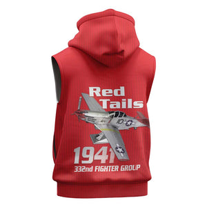 Tuskegee Red Tails Airmen Sleeveless Hoodie 332nd Fighter Group - Red - African Pride
