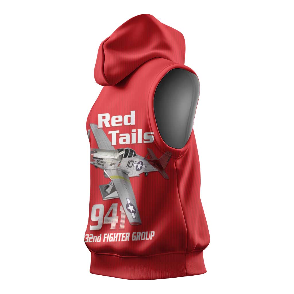 Tuskegee Red Tails Airmen Sleeveless Hoodie 332nd Fighter Group - Red - African Pride