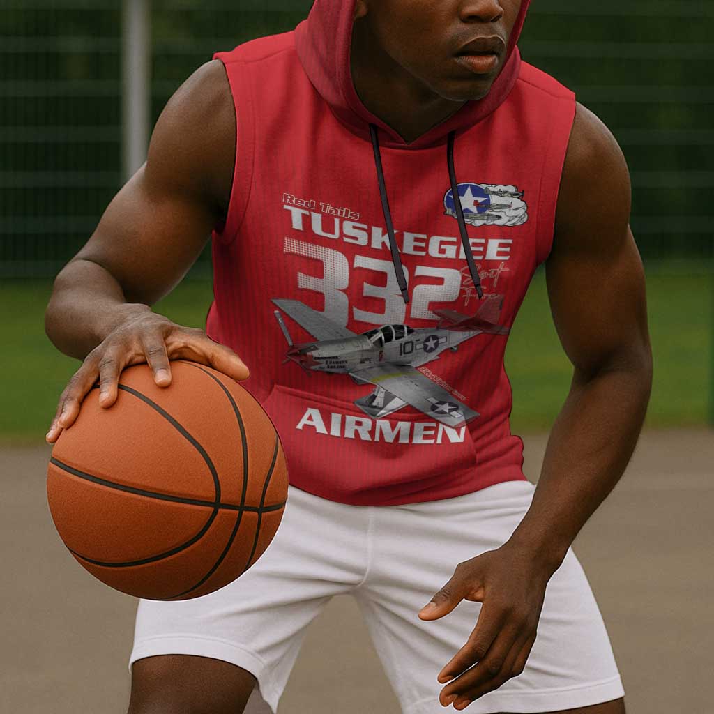 Tuskegee Red Tails Airmen Sleeveless Hoodie 332nd Fighter Group - Red - African Pride