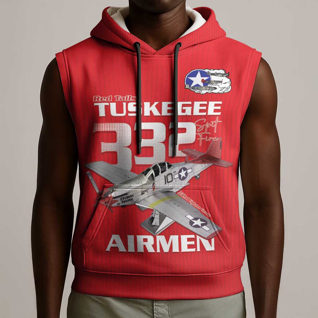 Tuskegee Red Tails Airmen Sleeveless Hoodie 332nd Fighter Group - Red - African Pride