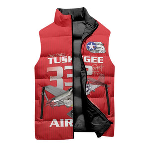 Tuskegee Red Tails Airmen Sleeveless Puffer Jacket P-51 Mustang 332nd Fighter Group - Red