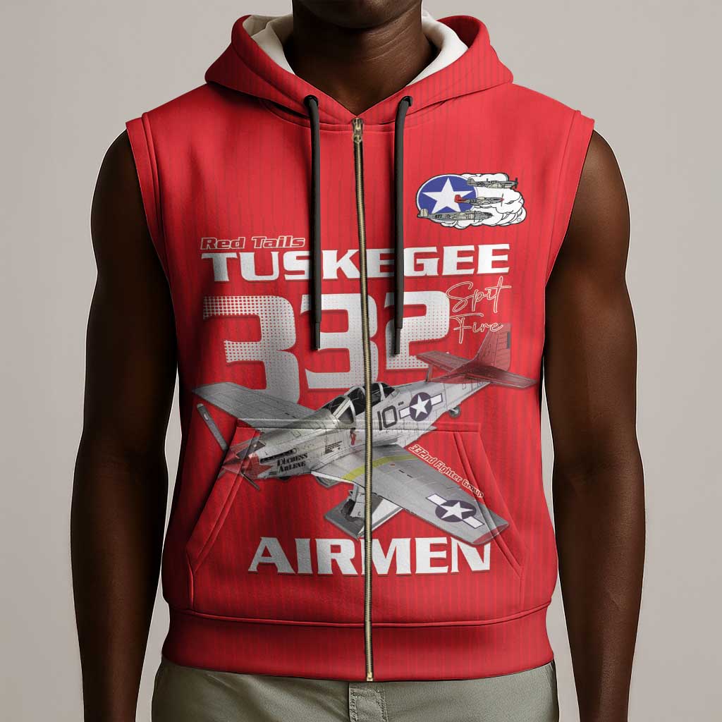 Tuskegee Red Tails Airmen Sleeveless Zip Hoodie 332nd Fighter Group - Red - African Pride