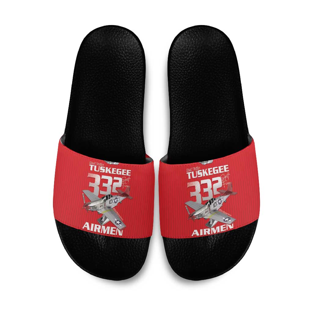 Tuskegee Red Tails Airmen Slide Sandals P-51 Mustang 332nd Fighter Group - Red