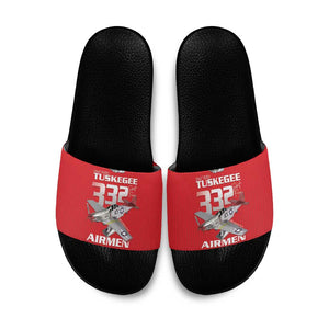 Tuskegee Red Tails Airmen Slide Sandals P-51 Mustang 332nd Fighter Group - Red