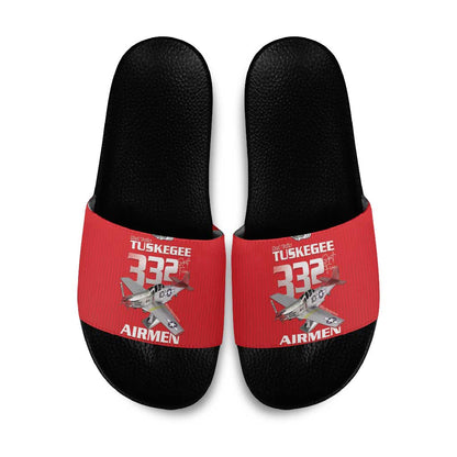 Tuskegee Red Tails Airmen Slide Sandals P-51 Mustang 332nd Fighter Group - Red