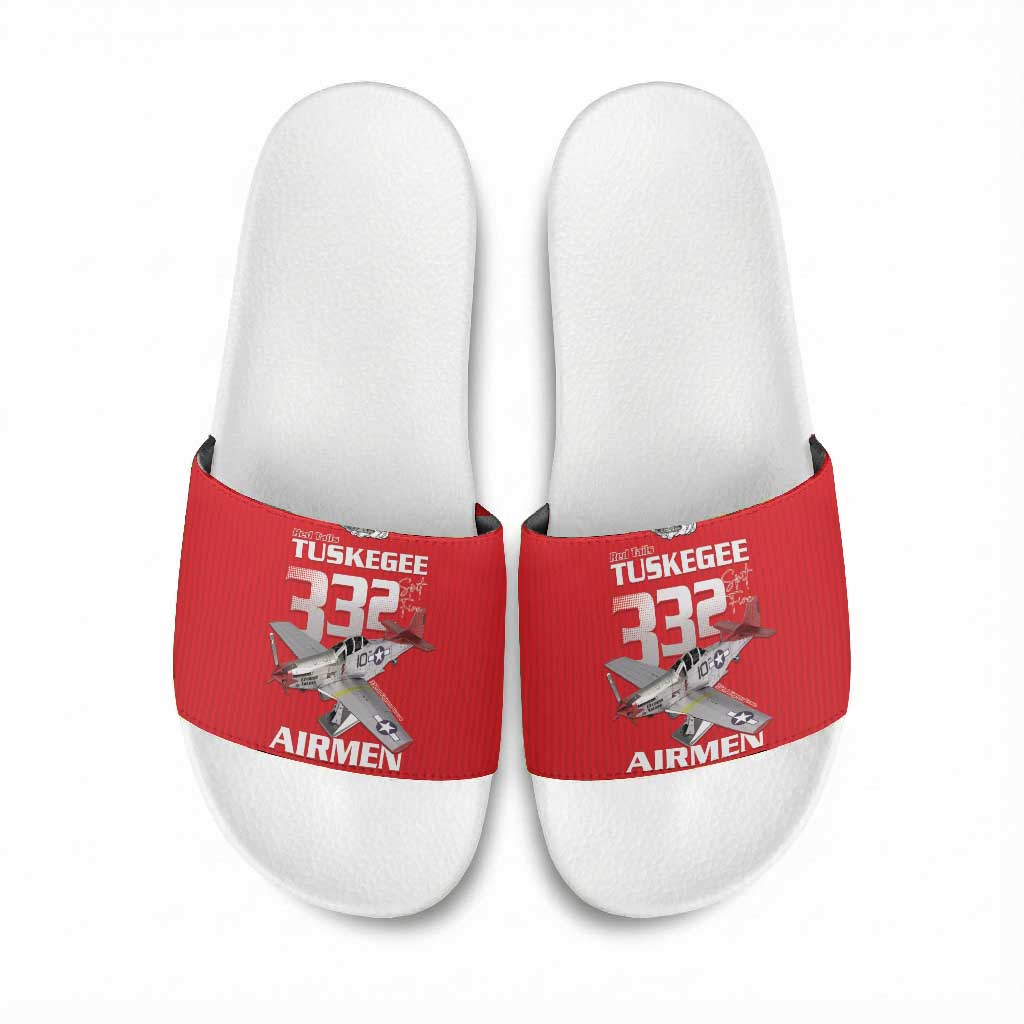 Tuskegee Red Tails Airmen Slide Sandals P-51 Mustang 332nd Fighter Group - Red