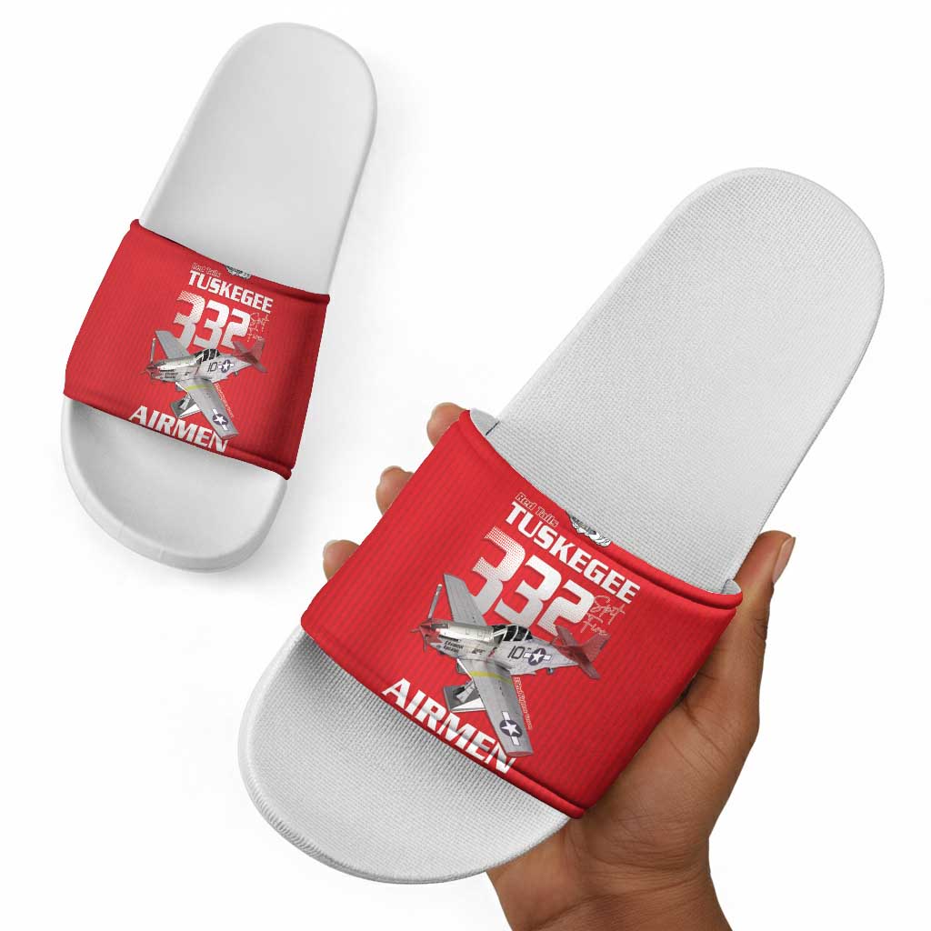 Tuskegee Red Tails Airmen Slide Sandals P-51 Mustang 332nd Fighter Group - Red