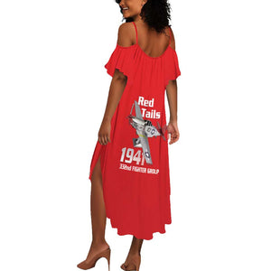 Tuskegee Red Tails Airmen Summer Maxi Dress 332nd Fighter Group - Red - African Pride