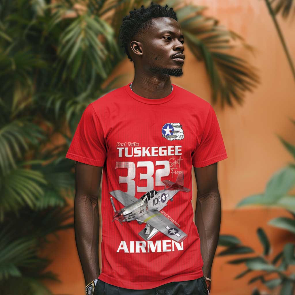 Tuskegee Red Tails Airmen T shirt 332nd Fighter Group - Red - African Pride
