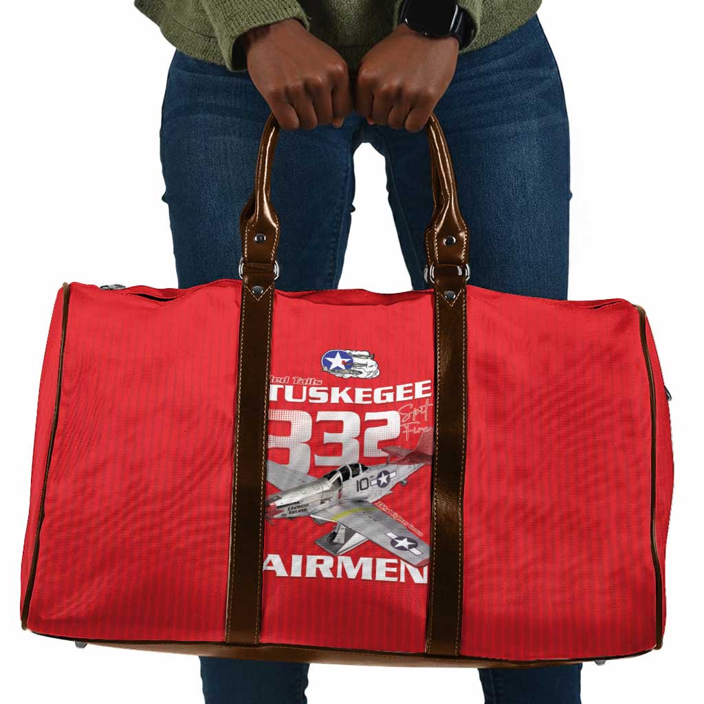 Tuskegee Red Tails Airmen Travel Bag P-51 Mustang 332nd Fighter Group - Red