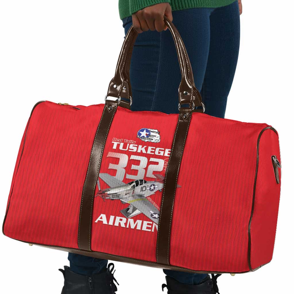 Tuskegee Red Tails Airmen Travel Bag P-51 Mustang 332nd Fighter Group - Red