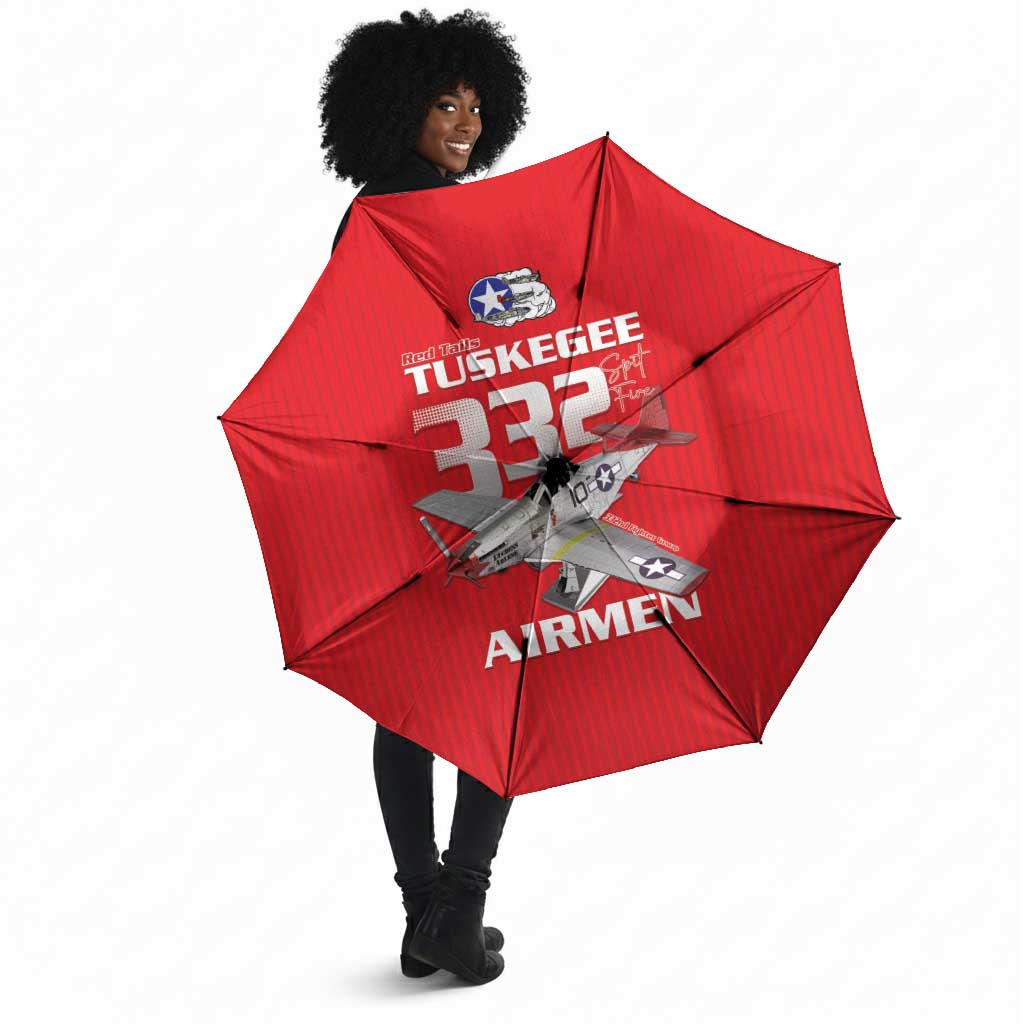 Tuskegee Red Tails Airmen Umbrella P-51 Mustang 332nd Fighter Group - Red