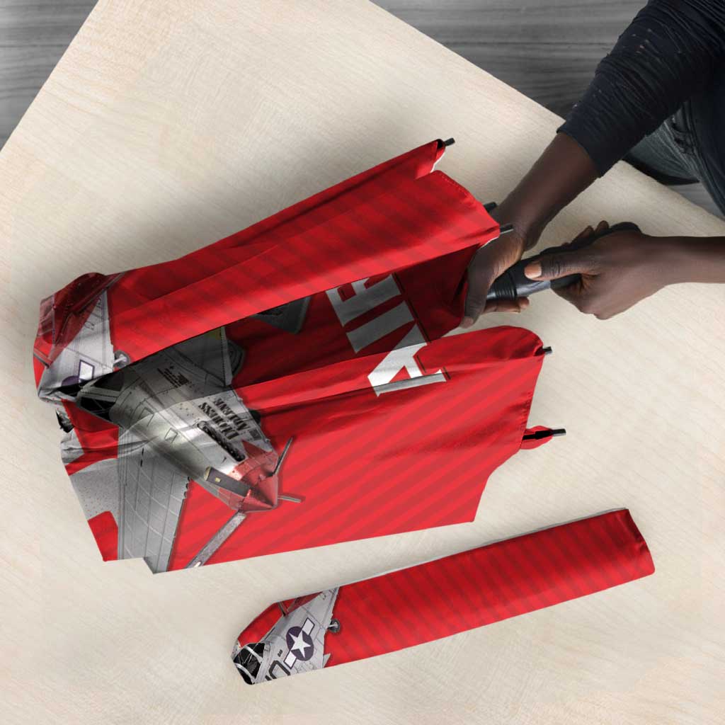 Tuskegee Red Tails Airmen Umbrella P-51 Mustang 332nd Fighter Group - Red