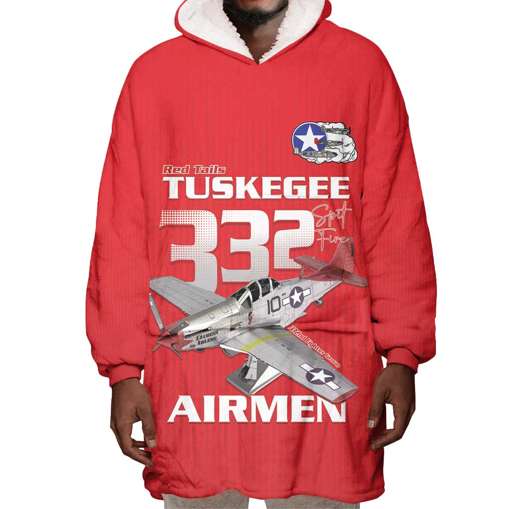 Tuskegee Red Tails Airmen Wearable Blanket Hoodie 332nd Fighter Group - Red - African Pride