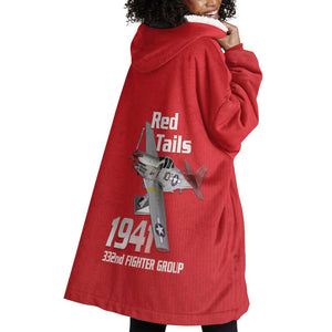 Tuskegee Red Tails Airmen Wearable Blanket Hoodie 332nd Fighter Group - Red - African Pride