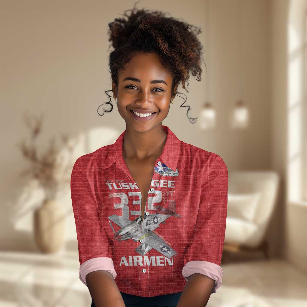 Tuskegee Red Tails Airmen Women Casual Shirt 332nd Fighter Group - Red - African Pride