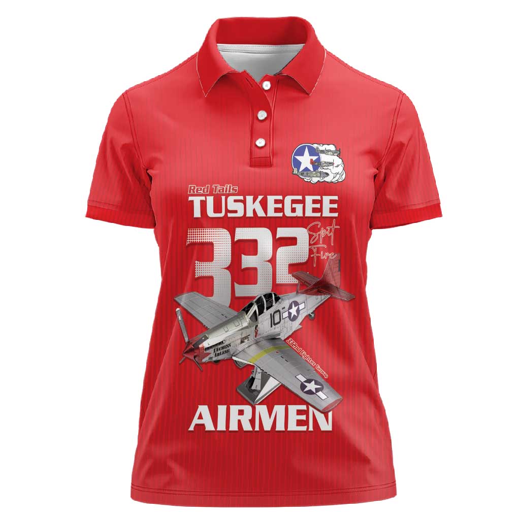 Tuskegee Red Tails Airmen Women Polo Shirt 332nd Fighter Group - Red - African Pride
