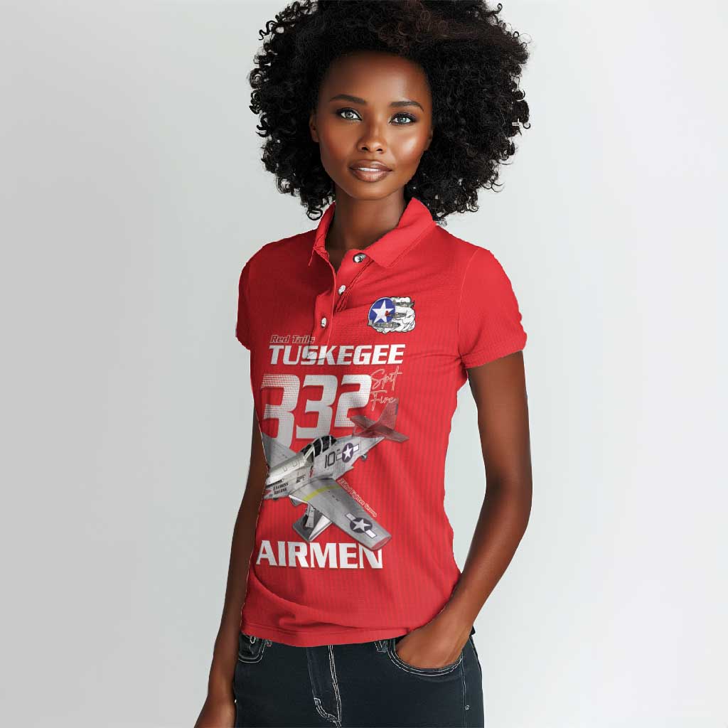 Tuskegee Red Tails Airmen Women Polo Shirt 332nd Fighter Group - Red - African Pride