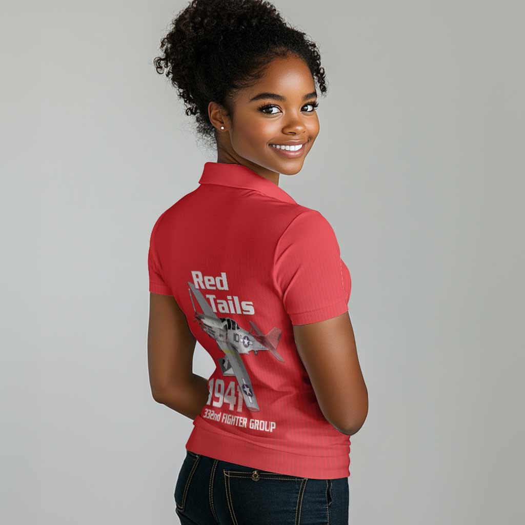 Tuskegee Red Tails Airmen Women Polo Shirt 332nd Fighter Group - Red - African Pride