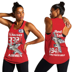 Tuskegee Red Tails Airmen Women Racerback Tank 332nd Fighter Group - Red - African Pride
