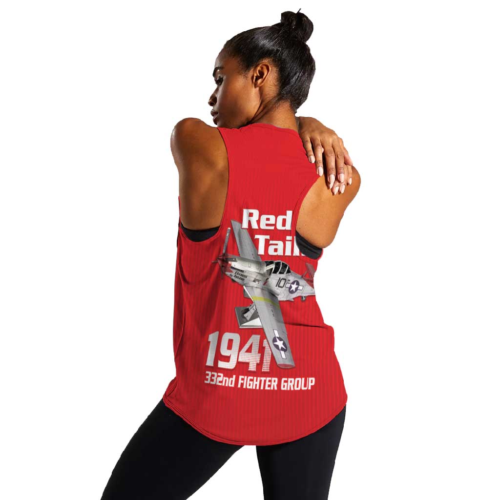 Tuskegee Red Tails Airmen Women Racerback Tank 332nd Fighter Group - Red - African Pride