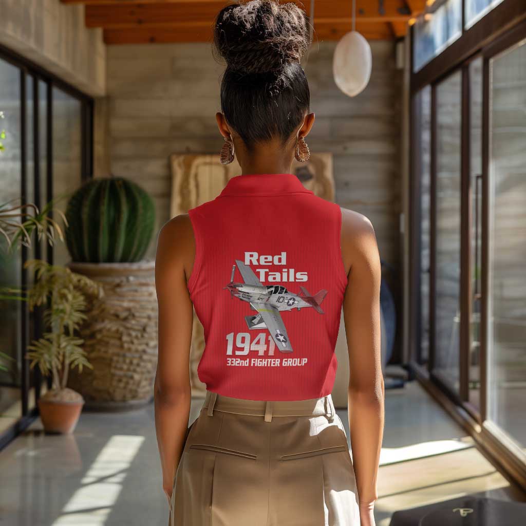 Tuskegee Red Tails Airmen Women Sleeveless Polo Shirt 332nd Fighter Group - Red - African Pride