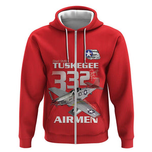 Tuskegee Red Tails Airmen Zip Hoodie 332nd Fighter Group - Red - African Pride