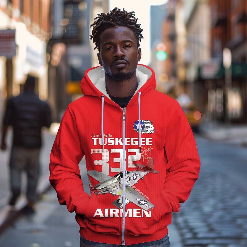 Tuskegee Red Tails Airmen Zip Hoodie 332nd Fighter Group - Red - African Pride