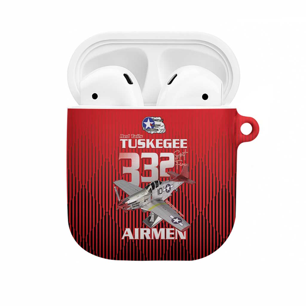 Tuskegee Red Tails Airmen AirPods Case P-51 Mustang 332nd Fighter Group - Black Red