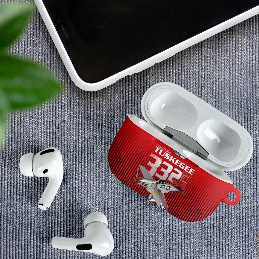 Tuskegee Red Tails Airmen AirPods Case P-51 Mustang 332nd Fighter Group - Black Red