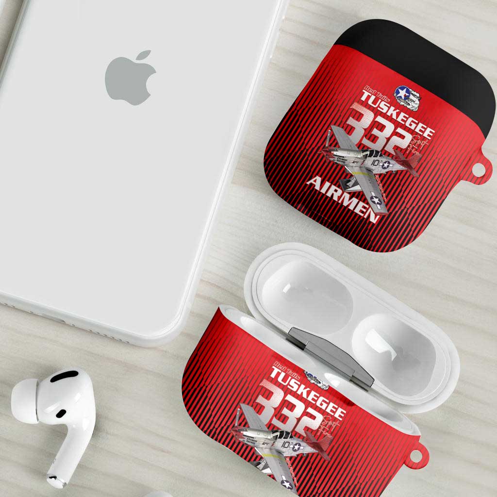 Tuskegee Red Tails Airmen AirPods Case P-51 Mustang 332nd Fighter Group - Black Red