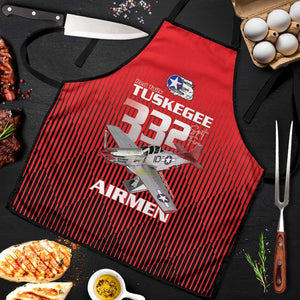 Tuskegee Red Tails Airmen Apron P-51 Mustang 332nd Fighter Group - Black Red