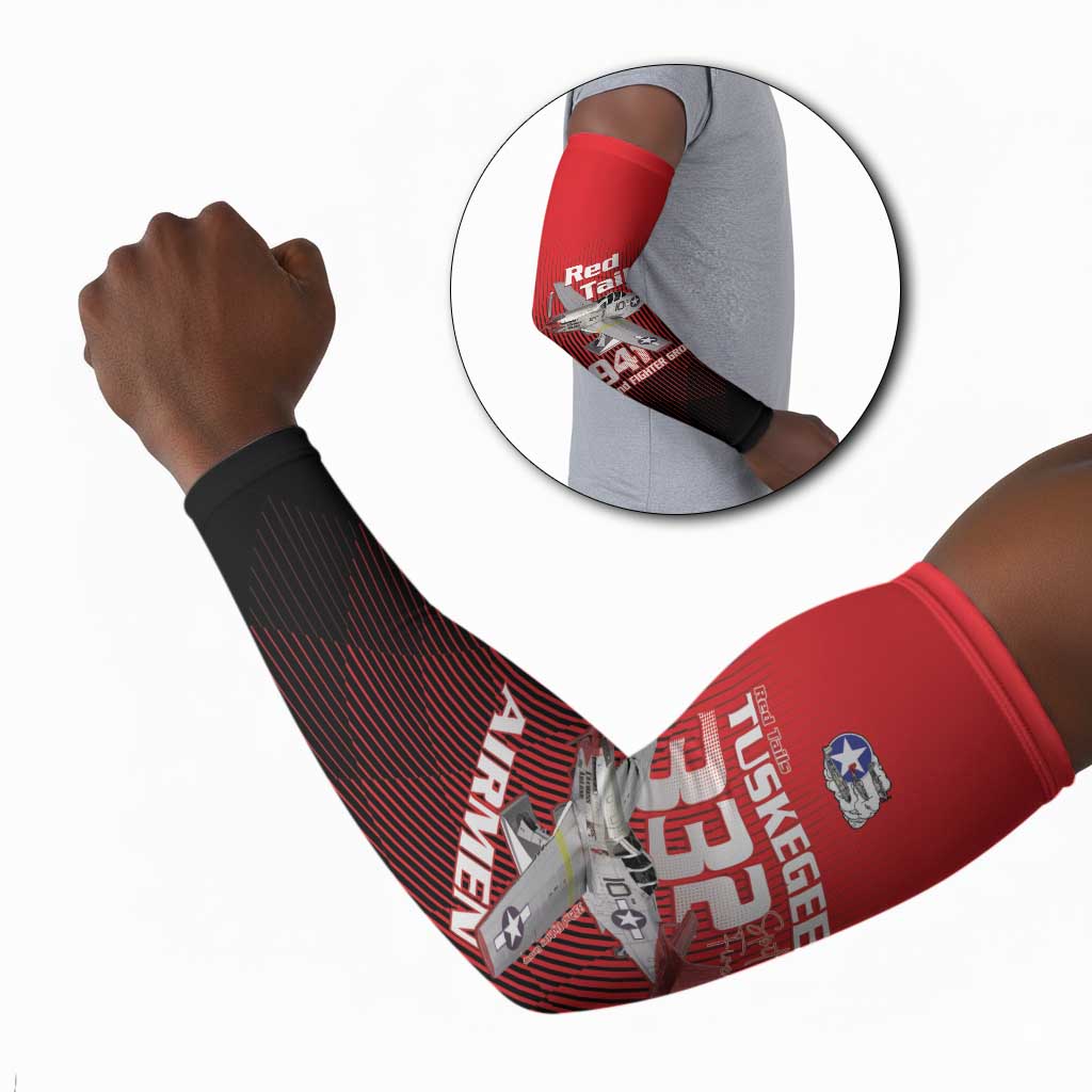 Tuskegee Red Tails Airmen Arm Sleeves P-51 Mustang 332nd Fighter Group - Black Red