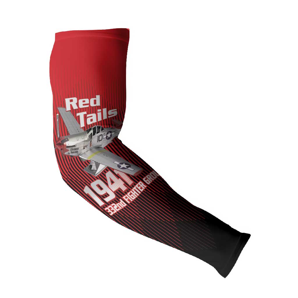 Tuskegee Red Tails Airmen Arm Sleeves P-51 Mustang 332nd Fighter Group - Black Red