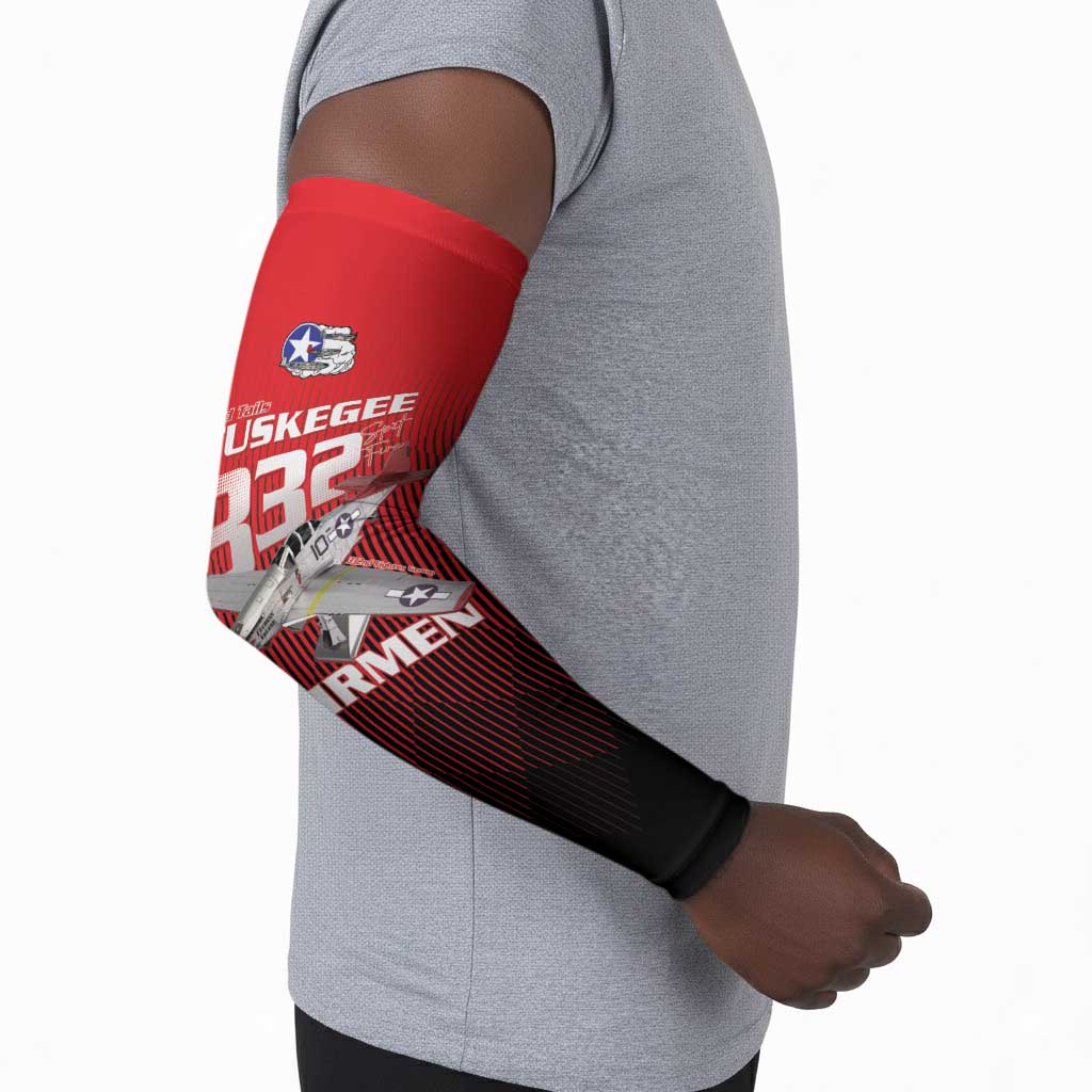 Tuskegee Red Tails Airmen Arm Sleeves P-51 Mustang 332nd Fighter Group - Black Red