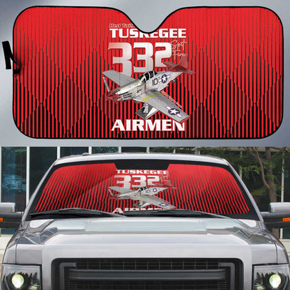 Tuskegee Red Tails Airmen Auto Sun Shade P-51 Mustang 332nd Fighter Group - Black Red