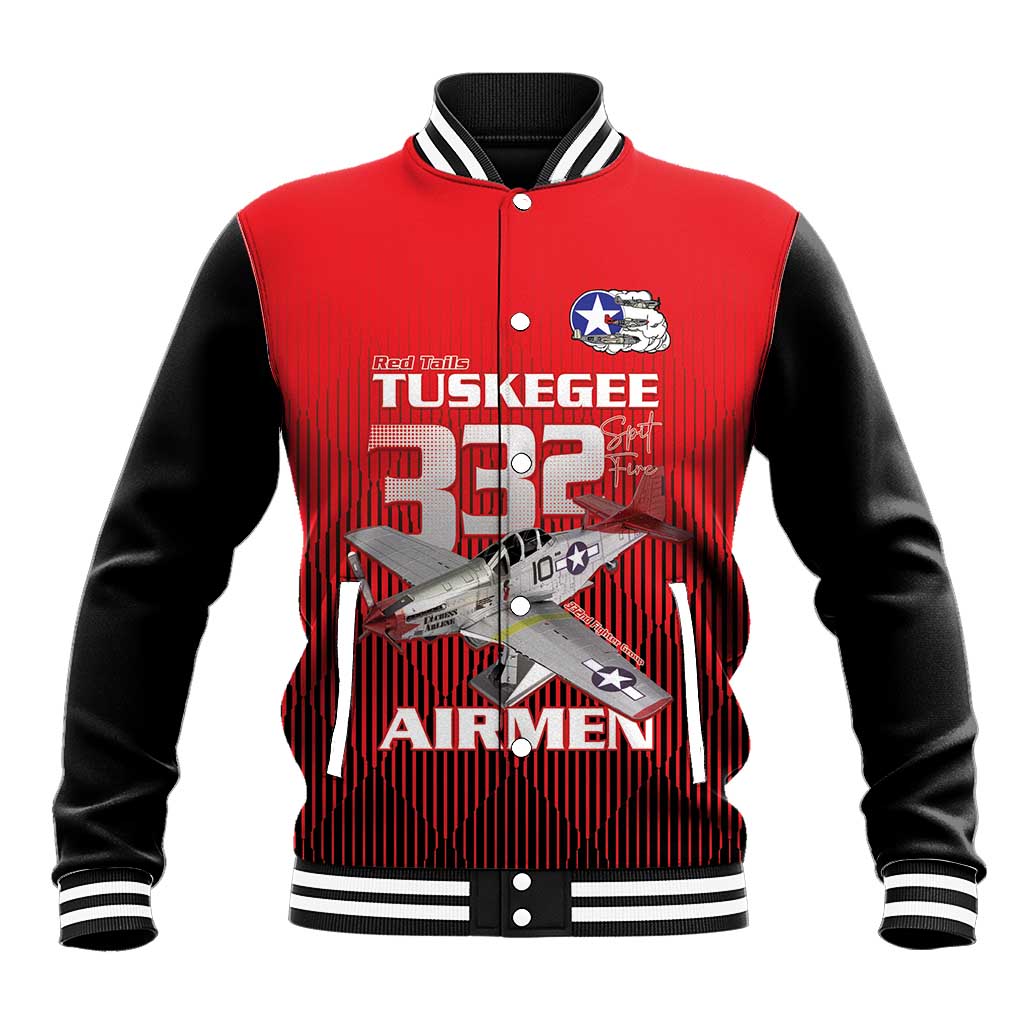 Tuskegee Red Tails Airmen Baseball Jacket 332nd Fighter Group - Black Red - African Pride