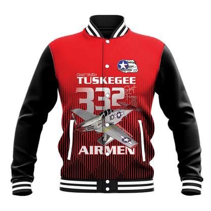 Tuskegee Red Tails Airmen Baseball Jacket 332nd Fighter Group - Black Red - African Pride