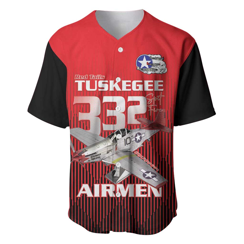 Tuskegee Red Tails Airmen Baseball Jersey 332nd Fighter Group - Black Red - African Pride
