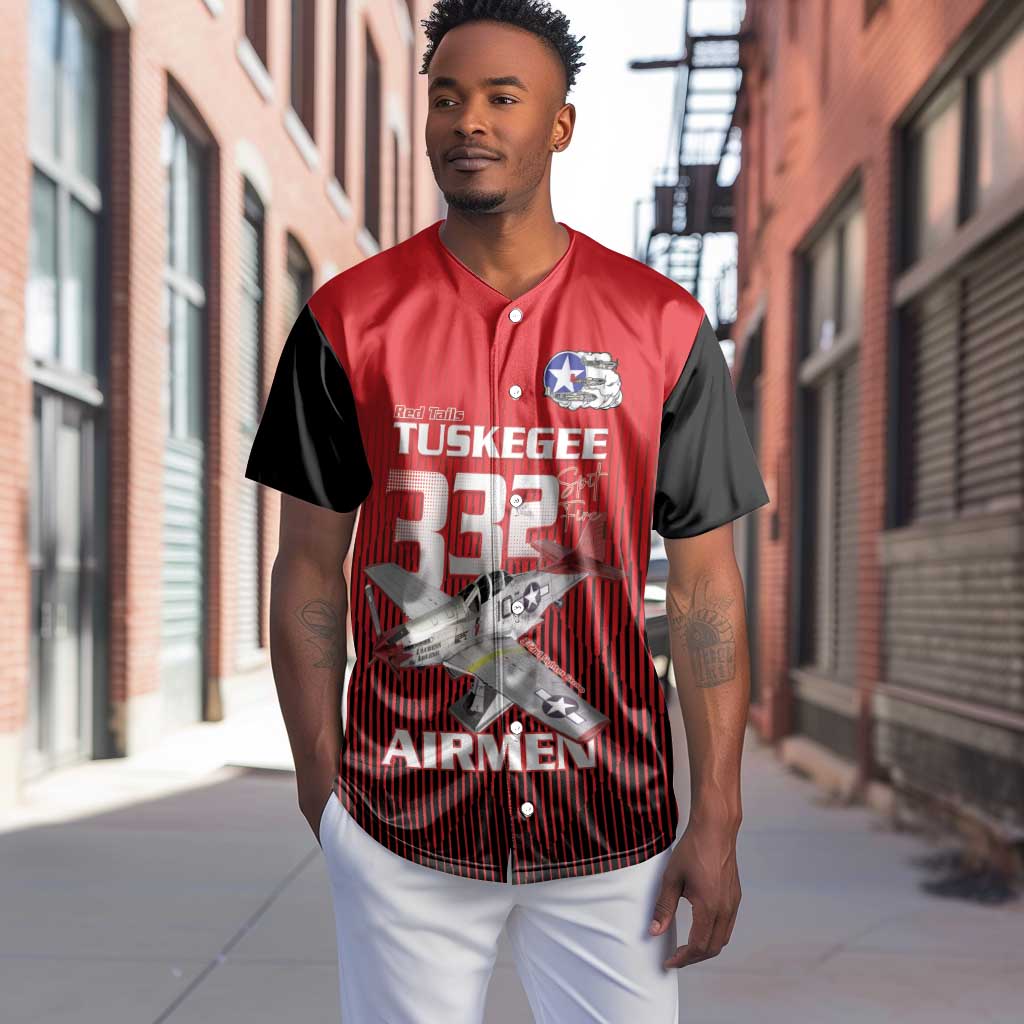 Tuskegee Red Tails Airmen Baseball Jersey 332nd Fighter Group - Black Red - African Pride