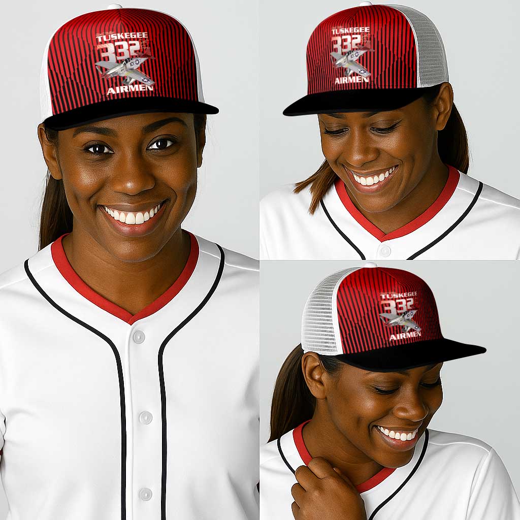 Tuskegee Red Tails Airmen Baseball Net Cap 332nd Fighter Group - Black Red - African Pride