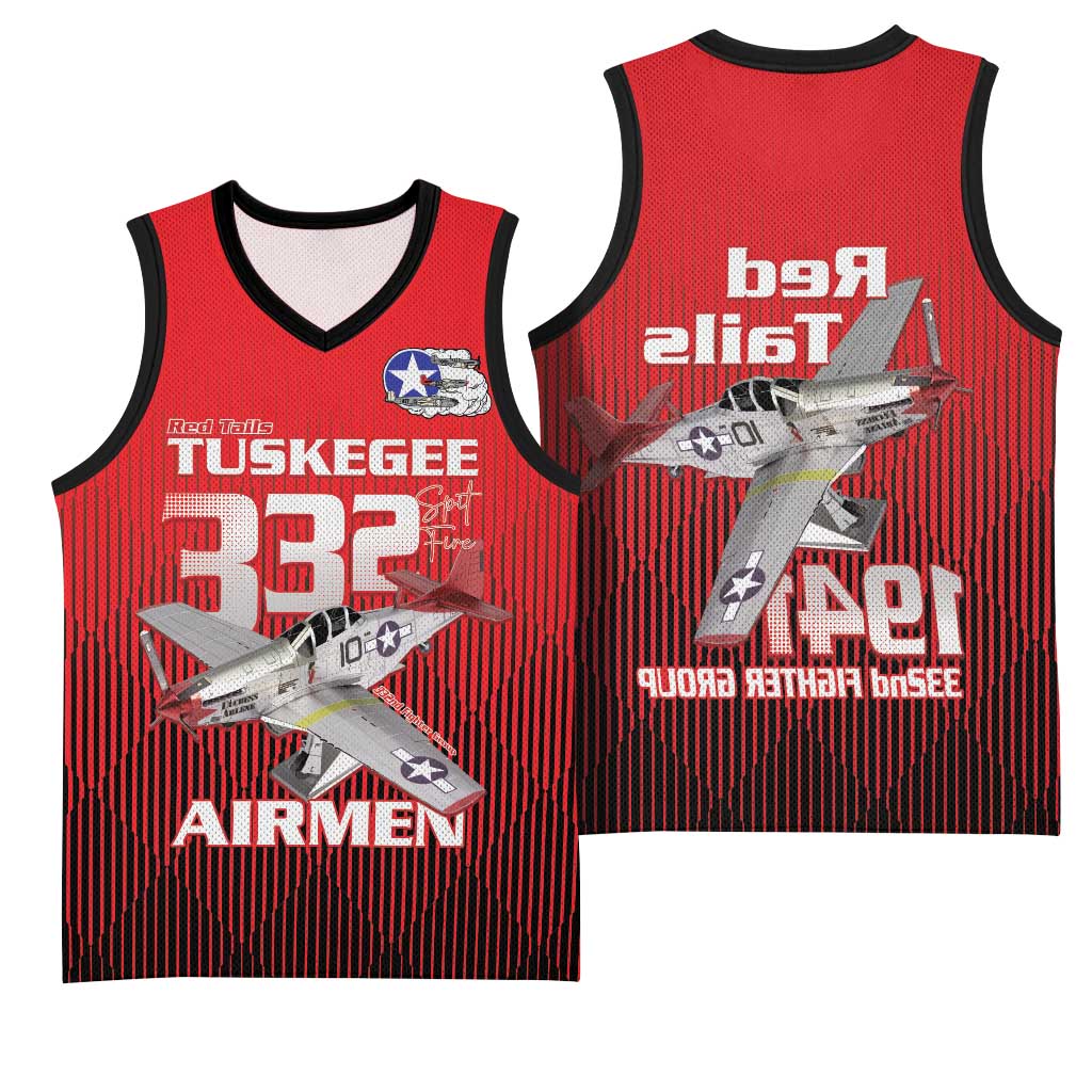 Tuskegee Red Tails Airmen Basketball Jersey 332nd Fighter Group - Black Red - African Pride