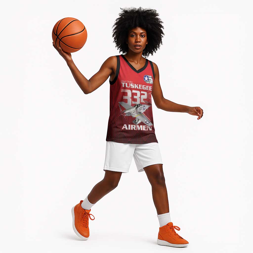 Tuskegee Red Tails Airmen Basketball Jersey 332nd Fighter Group - Black Red - African Pride