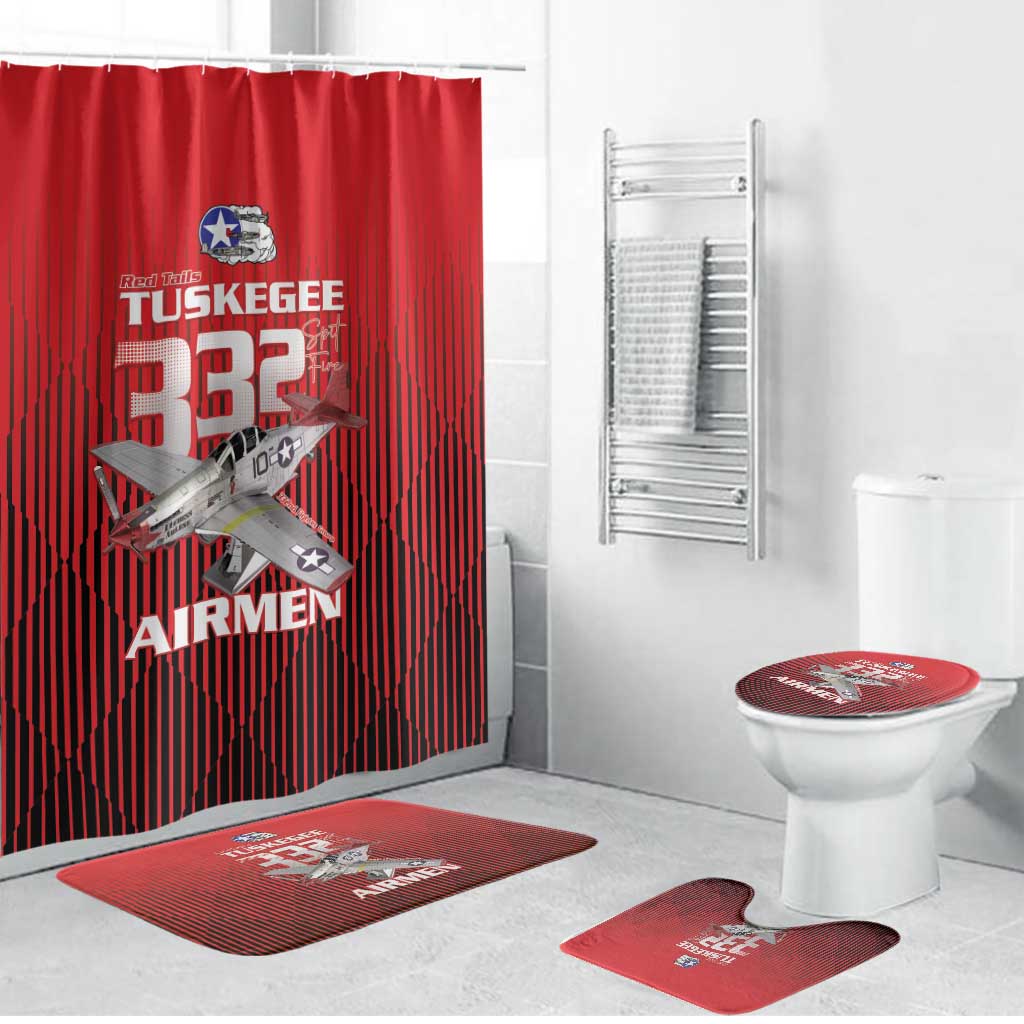 Tuskegee Red Tails Airmen Bathroom Set P-51 Mustang 332nd Fighter Group - Black Red