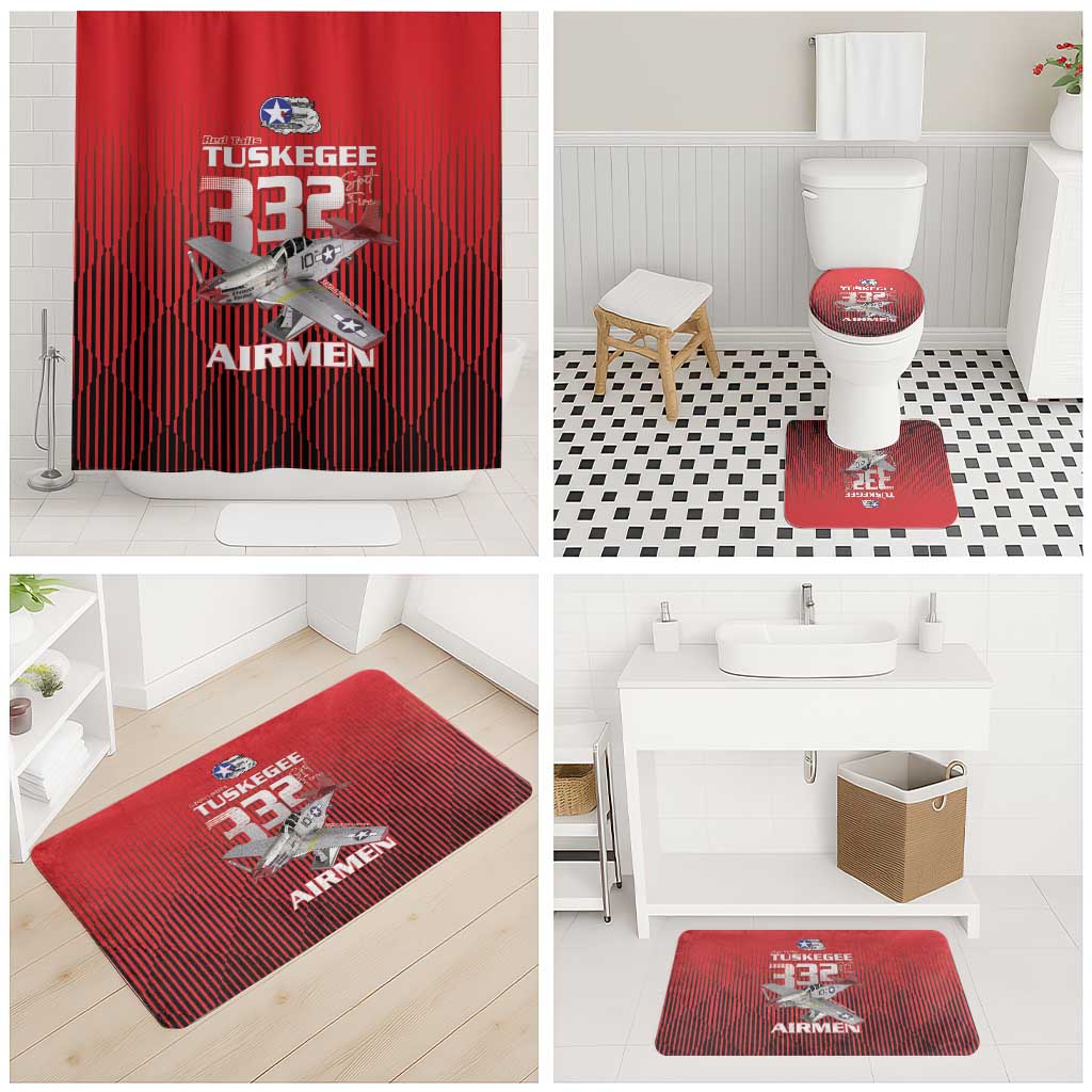 Tuskegee Red Tails Airmen Bathroom Set P-51 Mustang 332nd Fighter Group - Black Red