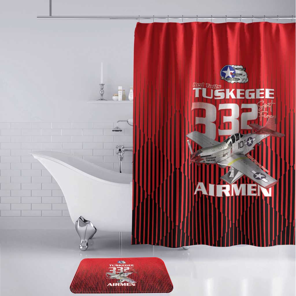 Tuskegee Red Tails Airmen Bathroom Set P-51 Mustang 332nd Fighter Group - Black Red