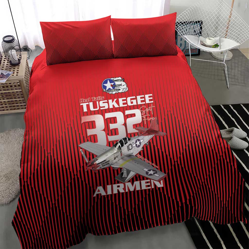 Tuskegee Red Tails Airmen Bedding Set 332nd Fighter Group - Black Red - African Pride